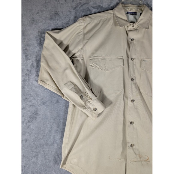 Patagonia Men's Small Tan 100% Cotton Canvas Long Sleeve Button Up Work Shirt - Picture 3 of 12